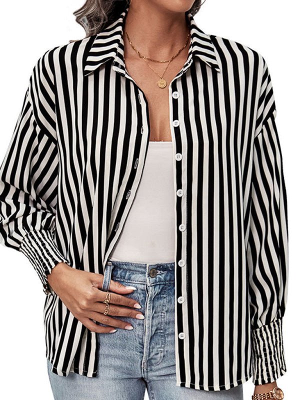 New long sleeve black and white striped shirt top - Top